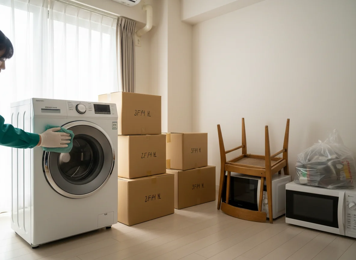 室内にある家具と家電を整理して運び出す作業